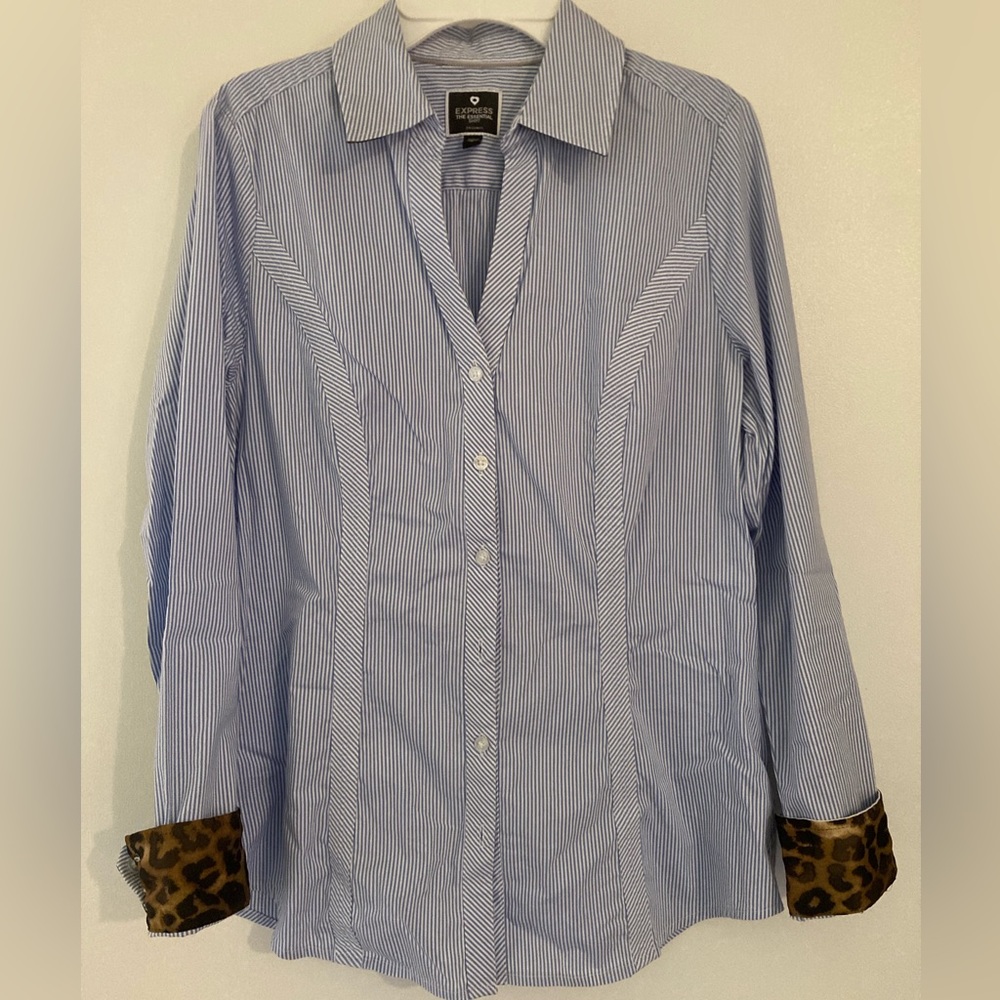Express Button Down Essential Shirt Leopard Cuff